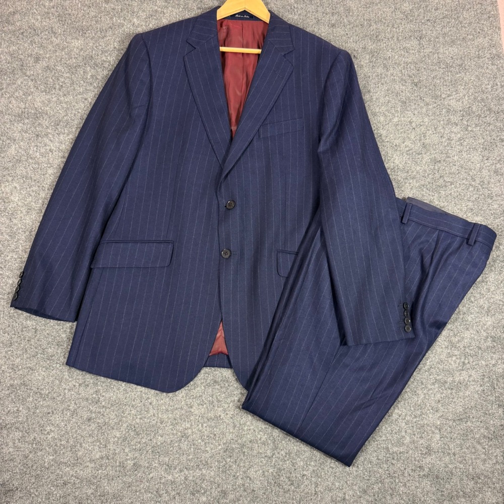 Charles Tyrwhitt Pinstripe Suit Mens 44R (Fit 40R) 34x32 Navy Blue Wool Slim Fit